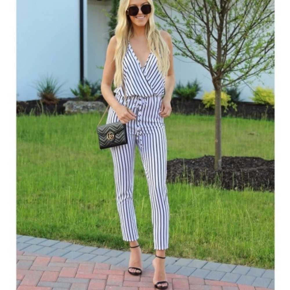 White & black striped jumpsuit